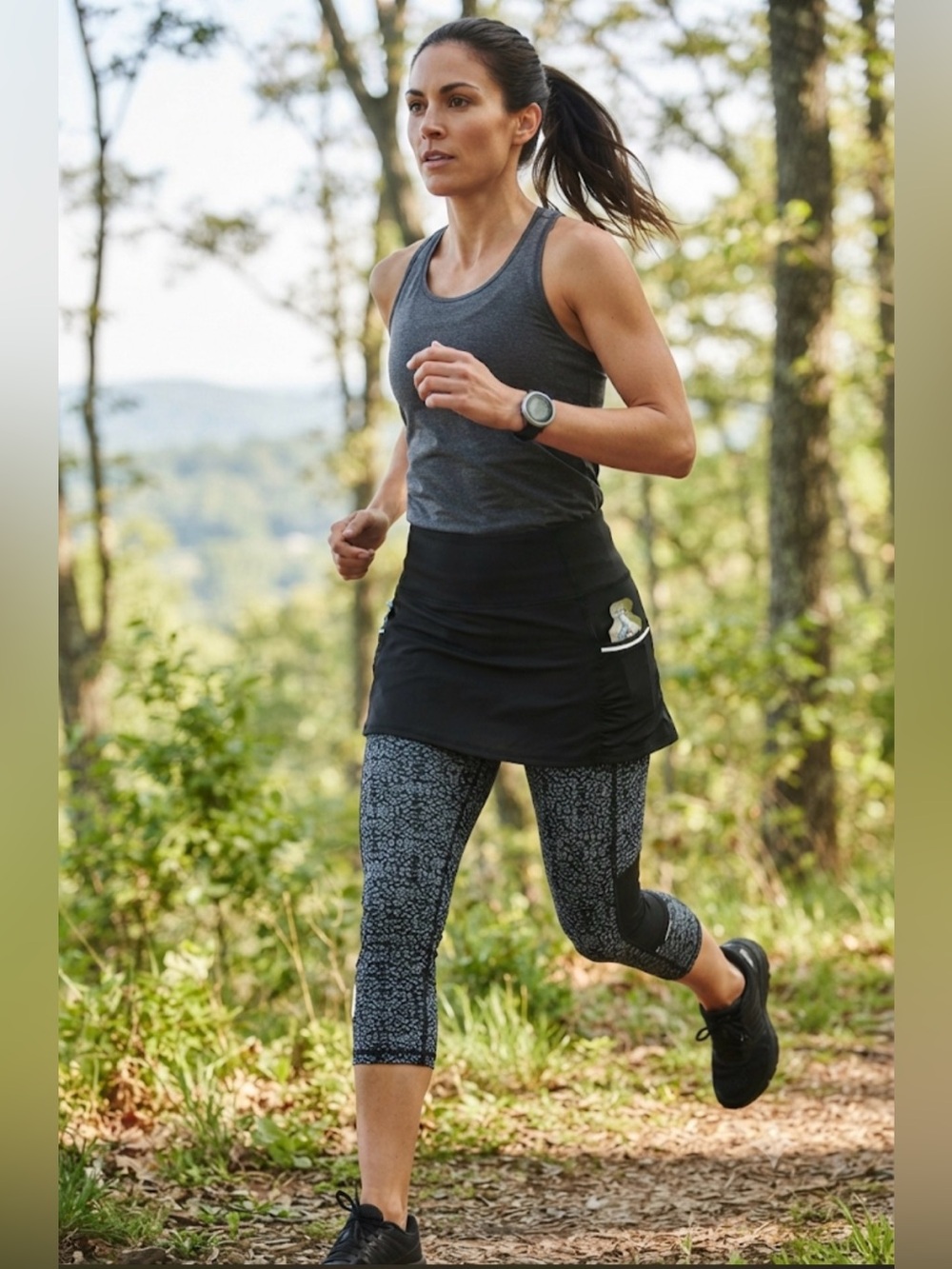 Athleta XS Black Running Skort Capri Leggings 2-in-1 Athletic Tennis Yoga Pocket